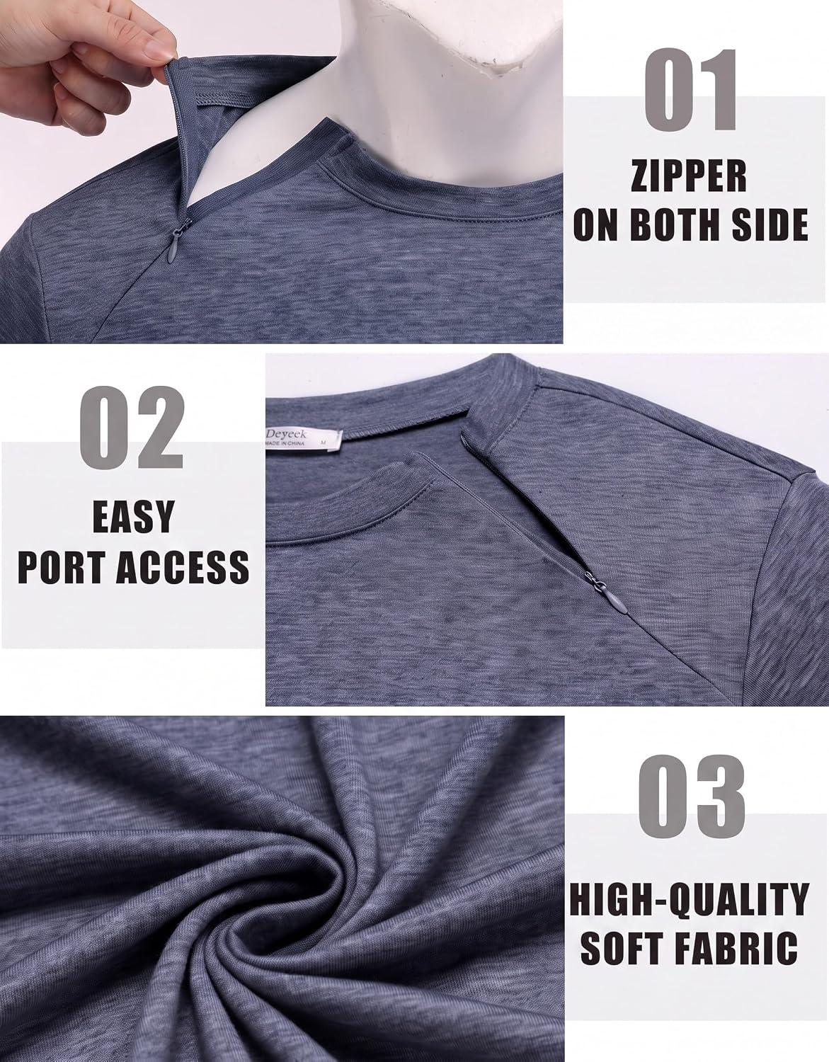 image:imageDeyeek Unisex Chemo Shirts for Port Access Chemotherapy Must Haves Long Sleeve Cancer Care Package for MenNavy