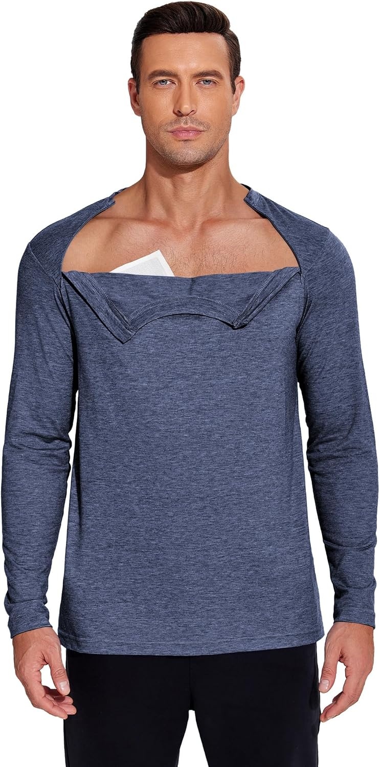 image:imageDeyeek Unisex Chemo Shirts for Port Access Chemotherapy Must Haves Long Sleeve Cancer Care Package for MenNavy