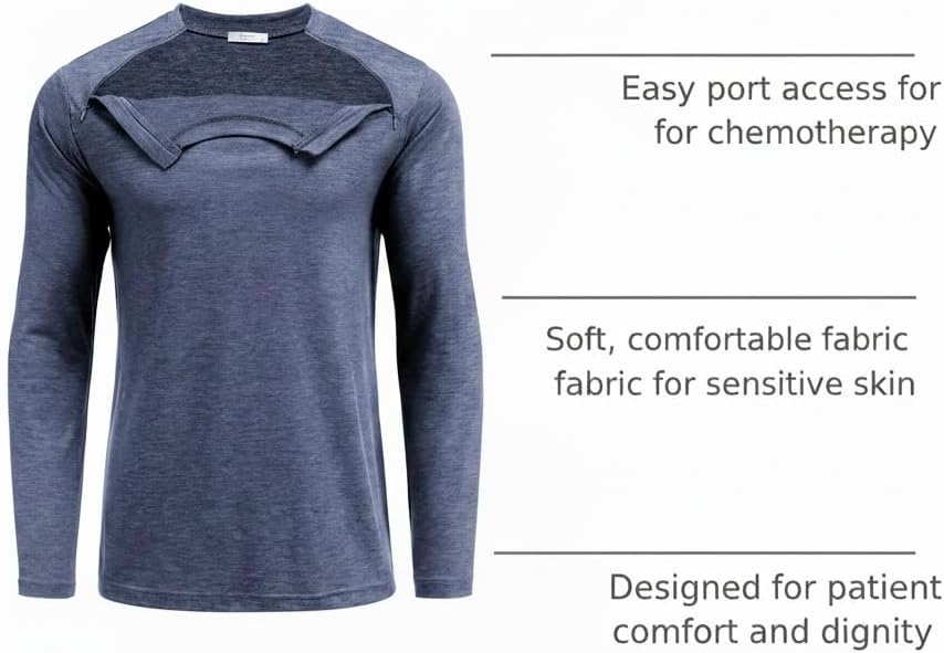 image:imageDeyeek Unisex Chemo Shirts for Port Access Chemotherapy Must Haves Long Sleeve Cancer Care Package for MenNavy
