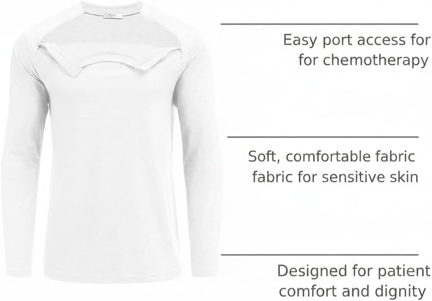 image:imageDeyeek Unisex Chemo Shirts for Port Access Chemotherapy Must Haves Long Sleeve Cancer Care Package for MenWhite