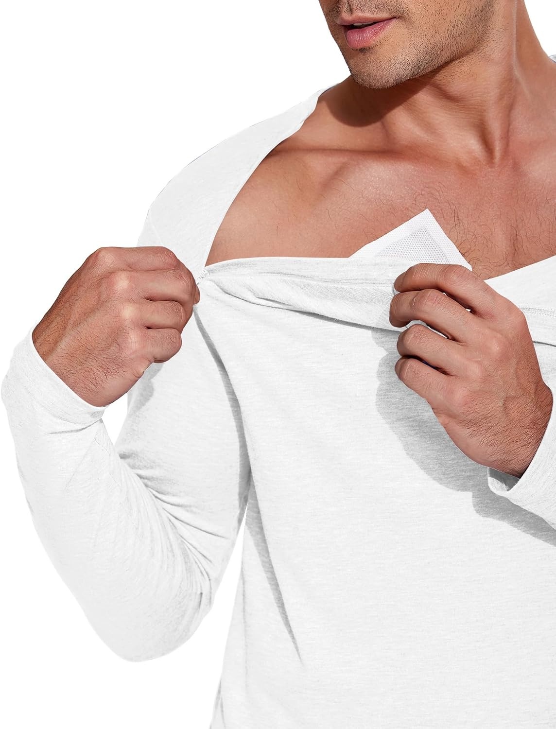 image:imageDeyeek Unisex Chemo Shirts for Port Access Chemotherapy Must Haves Long Sleeve Cancer Care Package for MenWhite