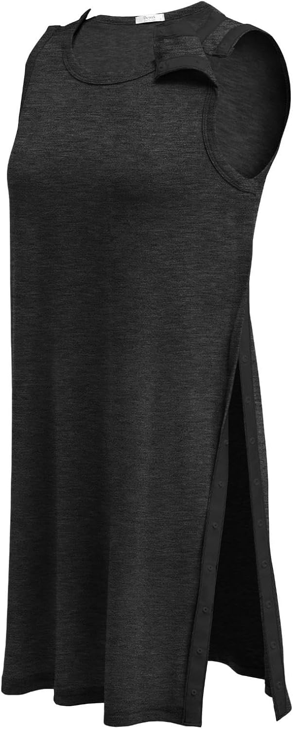 image:imageDeyeek Womens Shoulder Surgery Dress Full Tear Away Sleeveless Chemo GownBlack