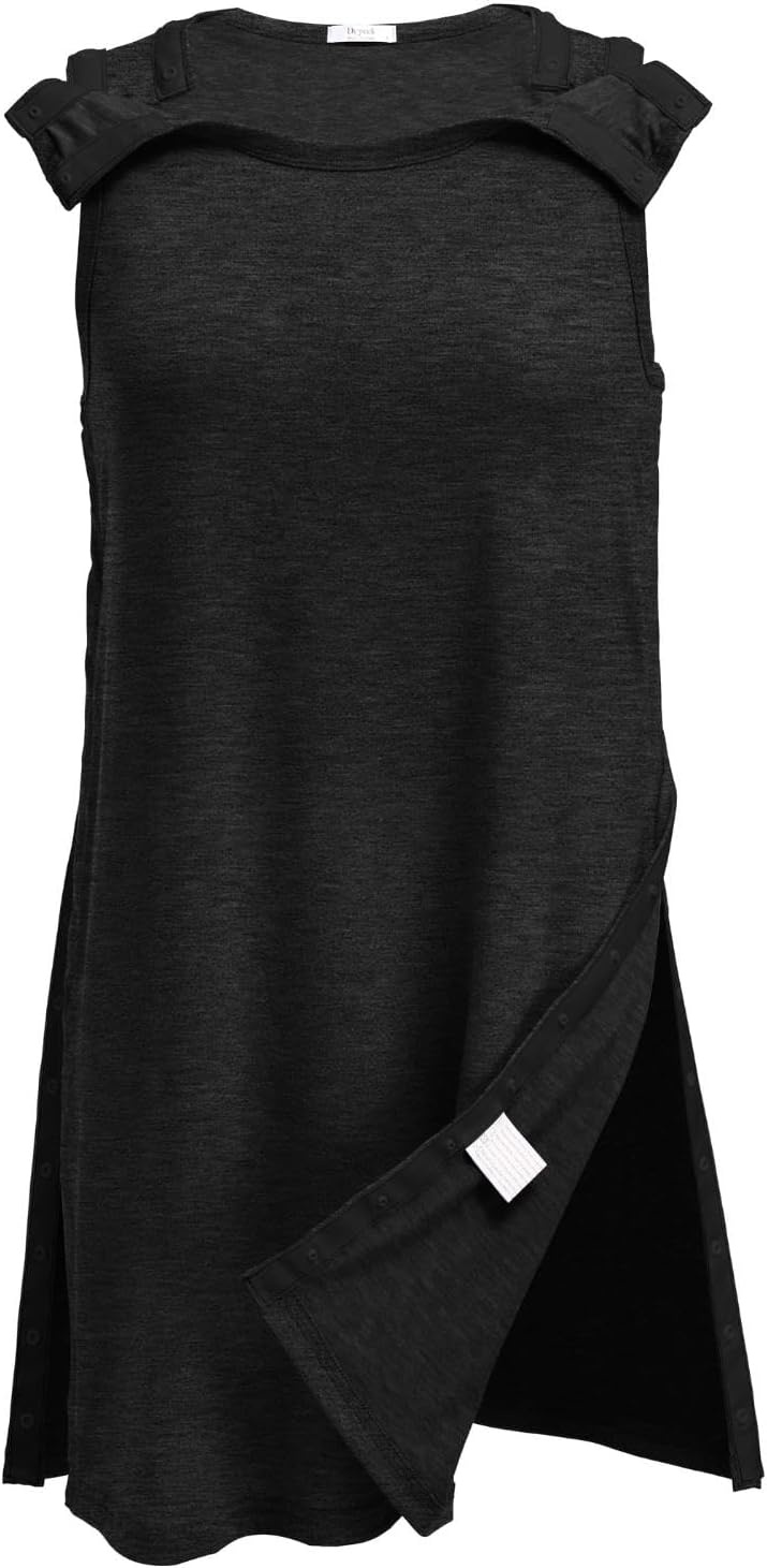 image:imageDeyeek Womens Shoulder Surgery Dress Full Tear Away Sleeveless Chemo GownBlack