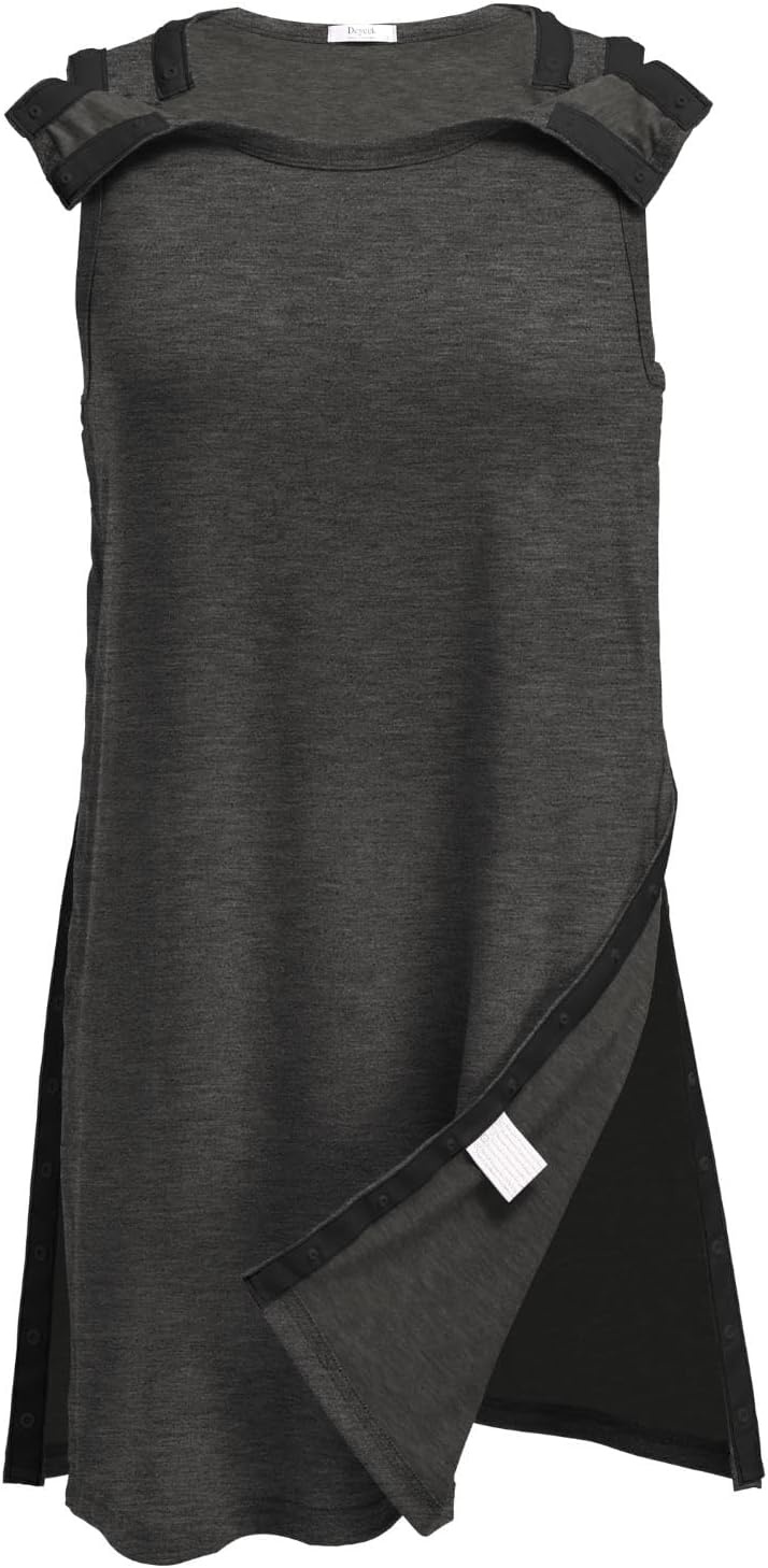 image:imageDeyeek Womens Shoulder Surgery Dress Full Tear Away Sleeveless Chemo GownDark Gray