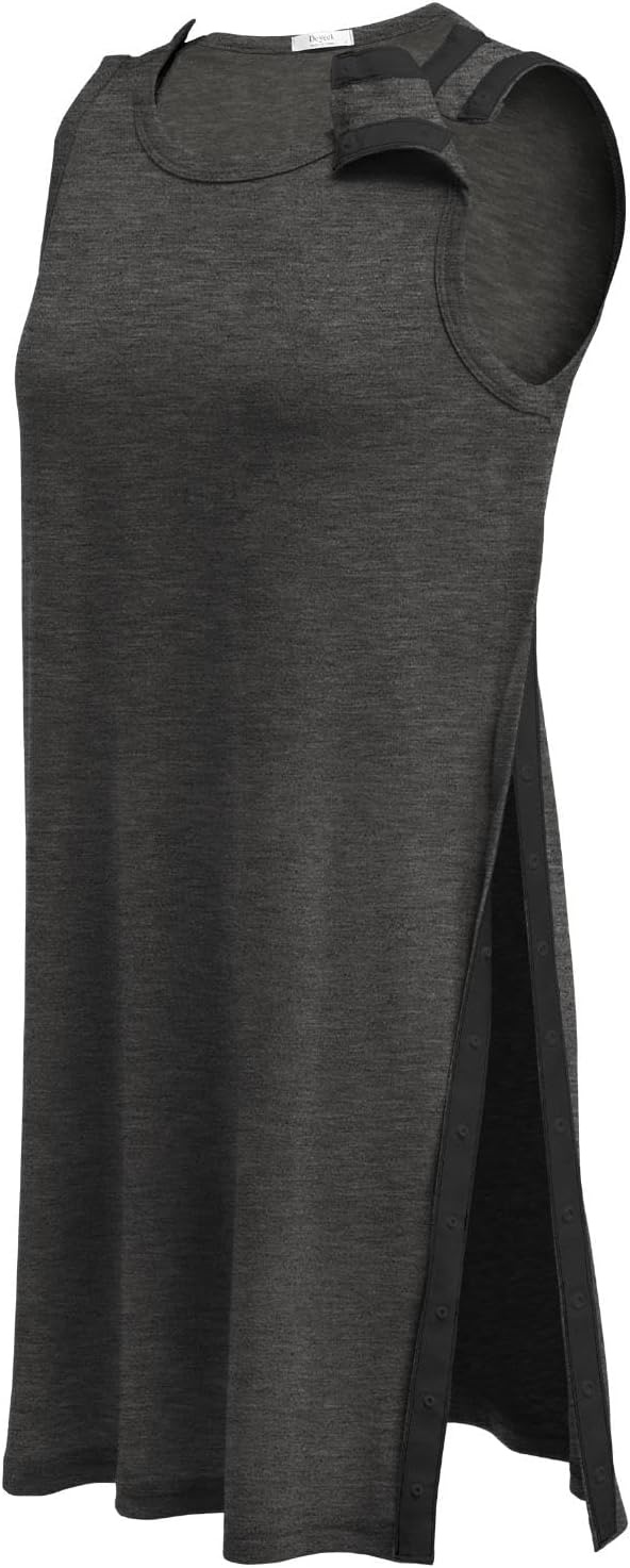 image:imageDeyeek Womens Shoulder Surgery Dress Full Tear Away Sleeveless Chemo GownDark Gray