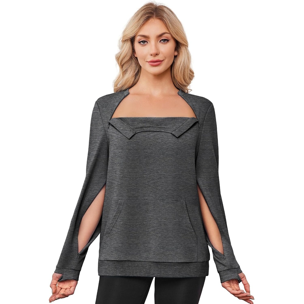 image:imageDeyeek Chemo Shirts for Port Access Womens Post Surgery Dialysis SweatshirtDark Grey