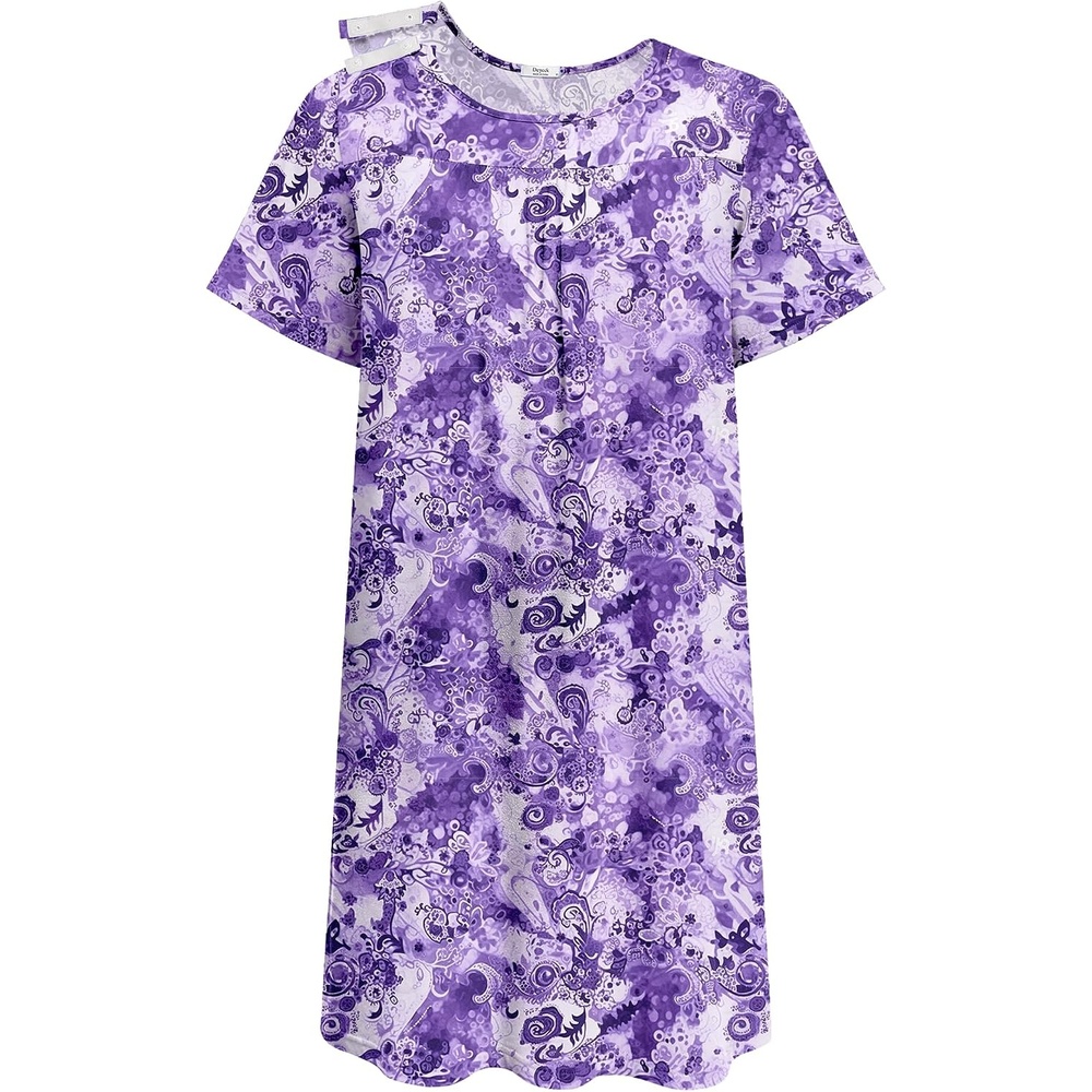 image:imageDeyeek Hospital Gowns for Women Tear Away Snap Open Back Post Surgery DressPurple Print