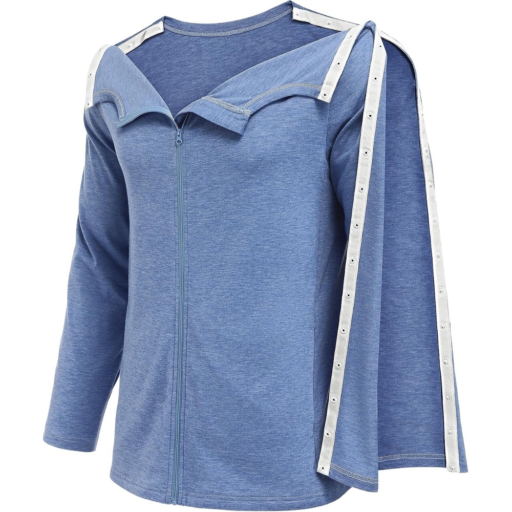 image:imageDeyeek Mens Front Zip Post Shoulder Surgery Adaptive ShirtBlue