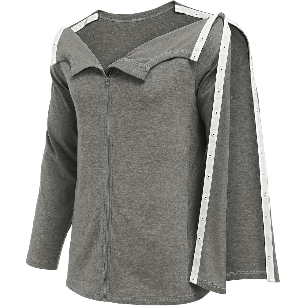 image:imageDeyeek Mens Front Zip Post Shoulder Surgery Adaptive ShirtHeather Grey