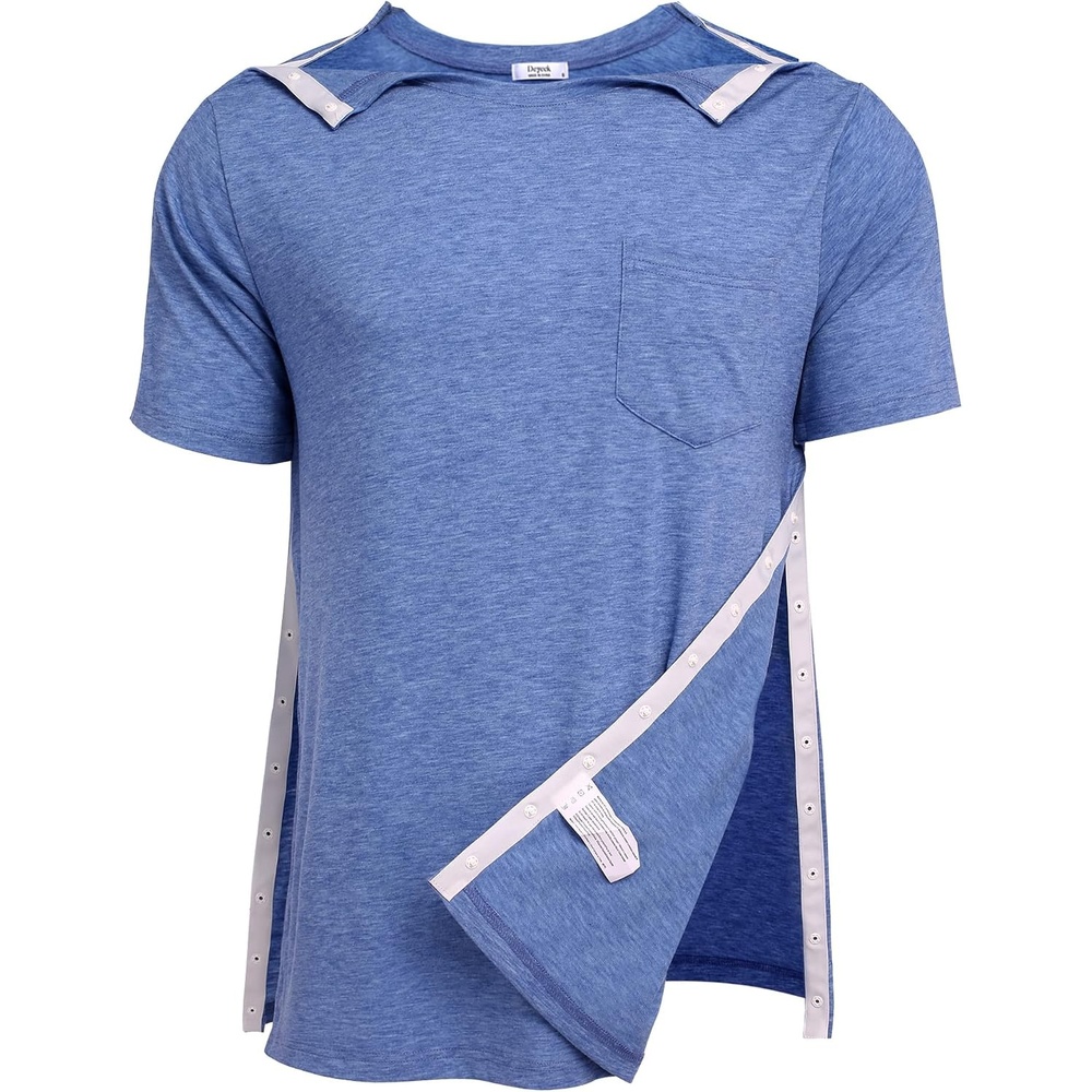 image:imageDeyeek Mens Post Shoulder Surgery Shirts Soft Tear Away Short Sleeve TopsBlue