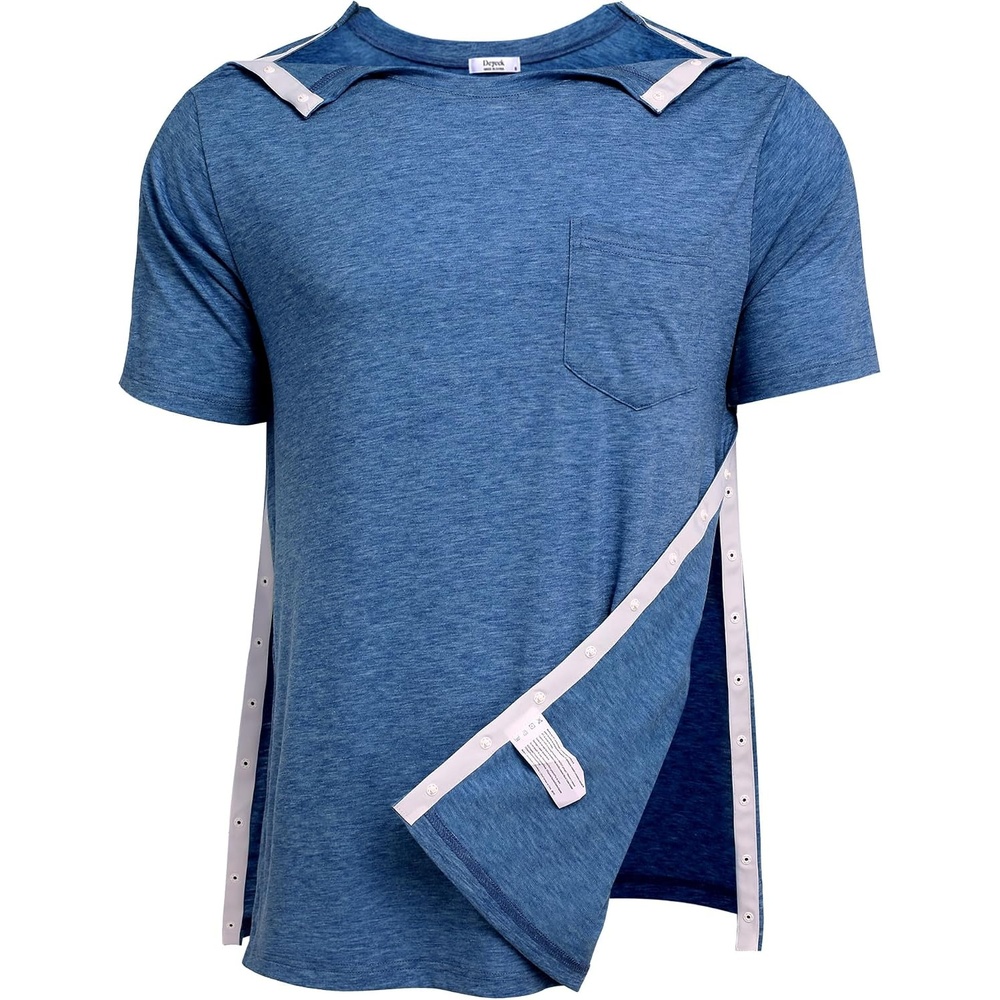 image:imageDeyeek Mens Post Shoulder Surgery Shirts Soft Tear Away Short Sleeve TopsDark Blue