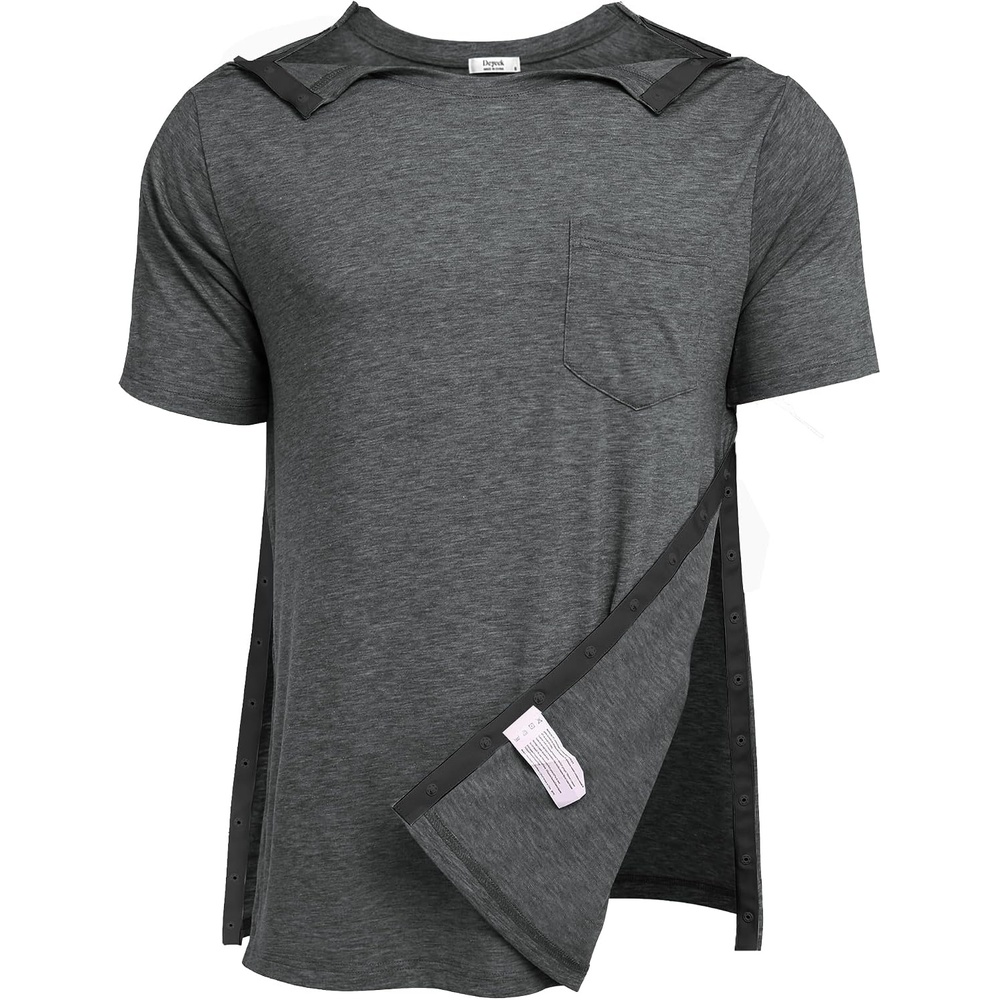 image:imageDeyeek Mens Post Shoulder Surgery Shirts Soft Tear Away Short Sleeve TopsDeep Grey