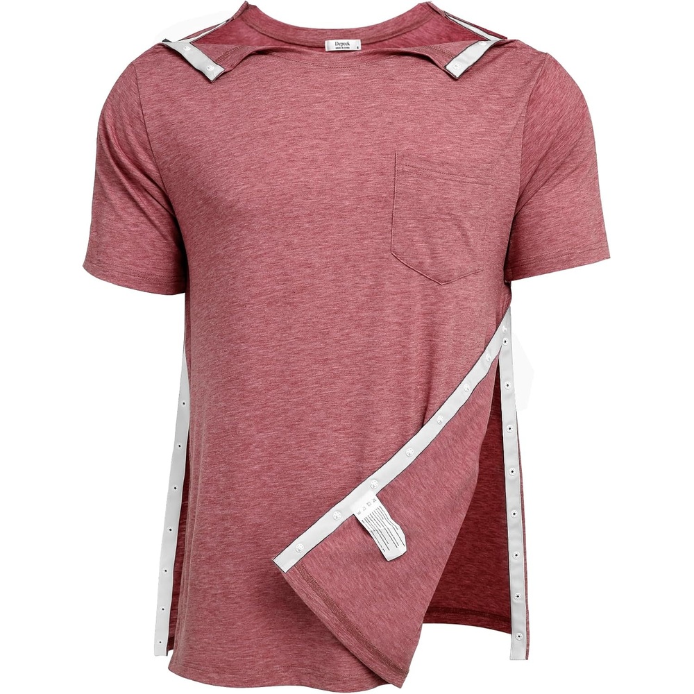 image:imageDeyeek Mens Post Shoulder Surgery Shirts Soft Tear Away Short Sleeve TopsGrey Purplered