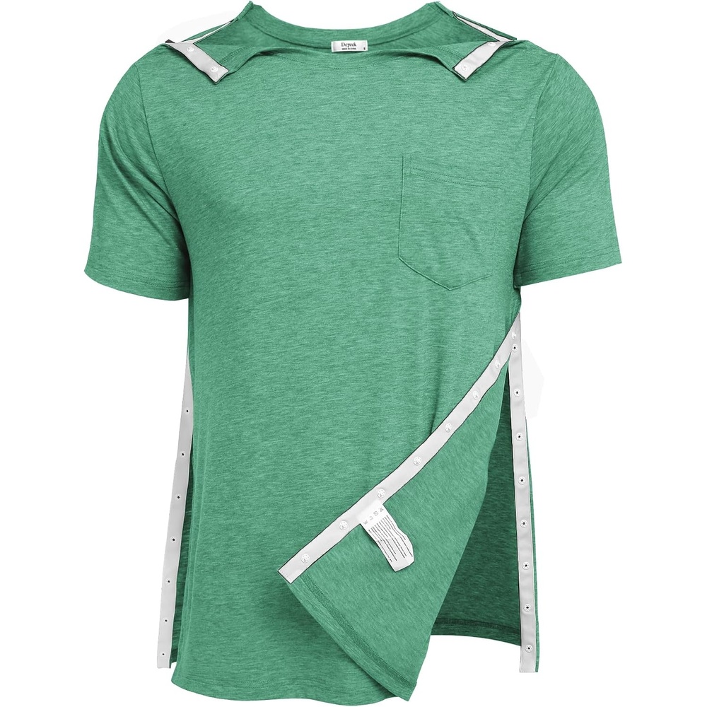 image:imageDeyeek Mens Post Shoulder Surgery Shirts Soft Tear Away Short Sleeve TopsGreygreen