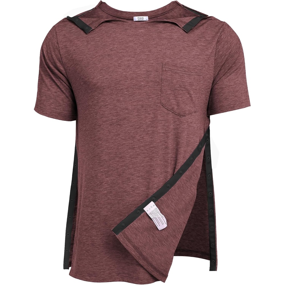 image:imageDeyeek Mens Post Shoulder Surgery Shirts Soft Tear Away Short Sleeve TopsJujube Red