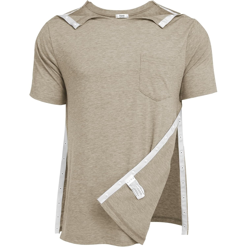 image:imageDeyeek Mens Post Shoulder Surgery Shirts Soft Tear Away Short Sleeve TopsKhaki