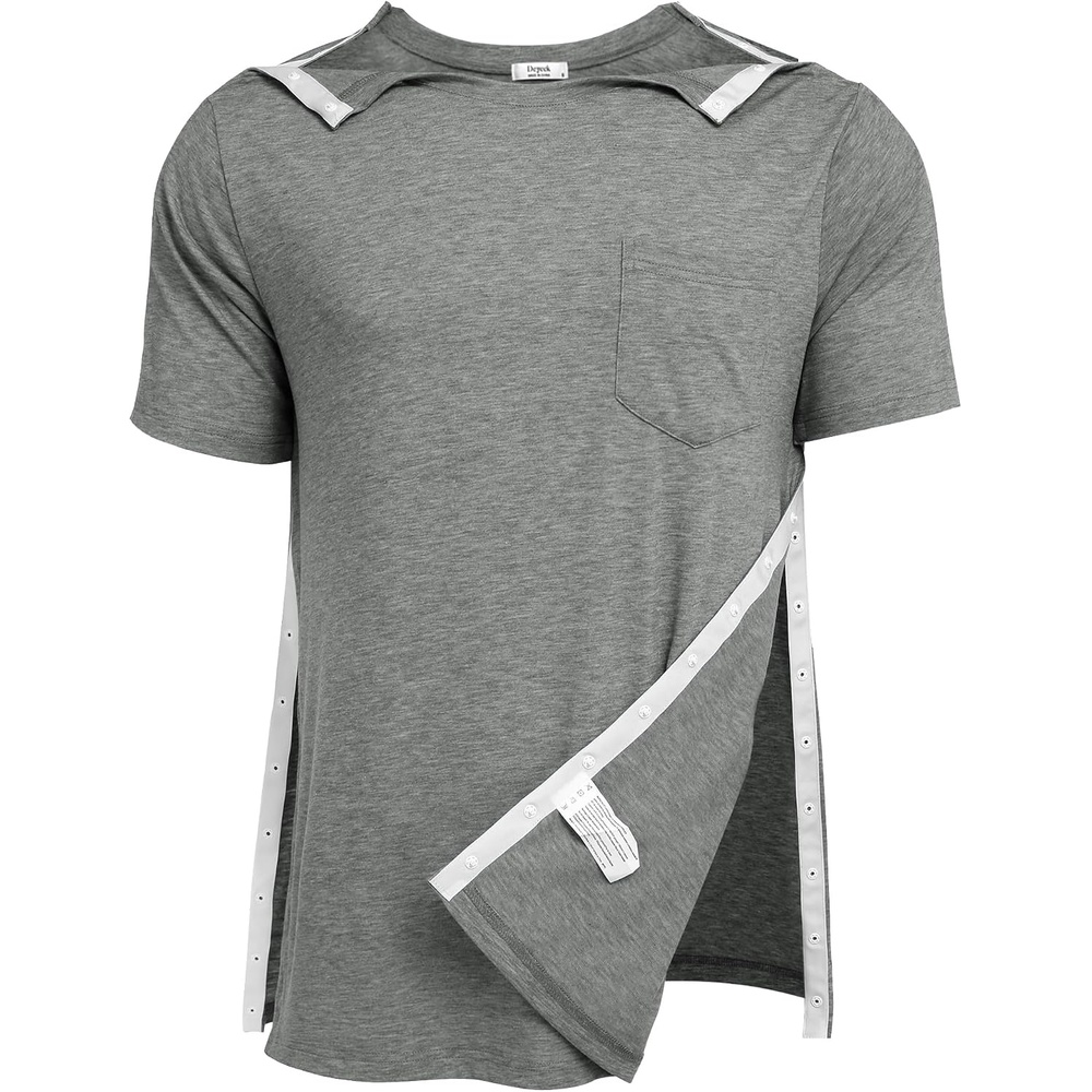 image:imageDeyeek Mens Post Shoulder Surgery Shirts Soft Tear Away Short Sleeve TopsLight Grey