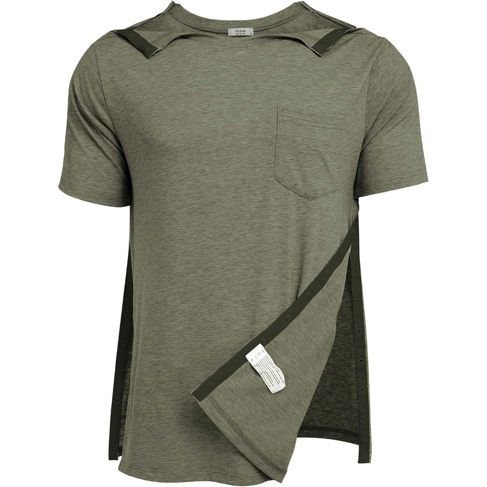 image:imageDeyeek Mens Post Shoulder Surgery Shirts Soft Tear Away Short Sleeve TopsOlive Green