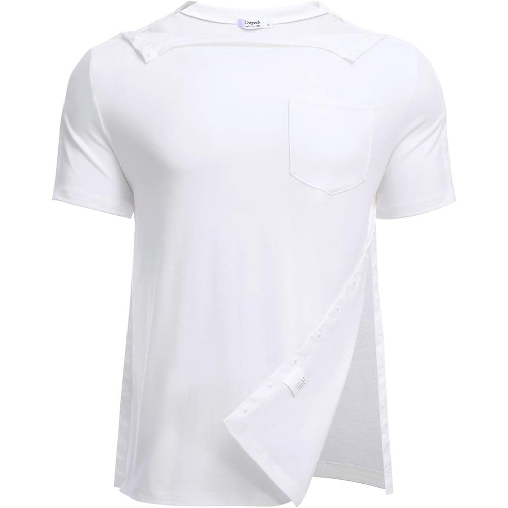 image:imageDeyeek Mens Post Shoulder Surgery Shirts Soft Tear Away Short Sleeve TopsWhite