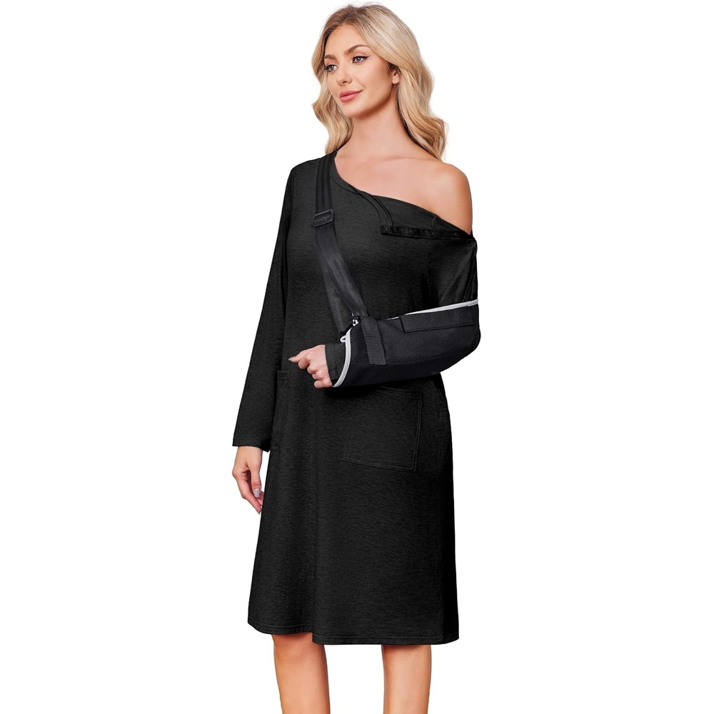 image:imageDeyeek Post Shoulder Surgery Gowns for Women Tear Away Recovery DressBlack