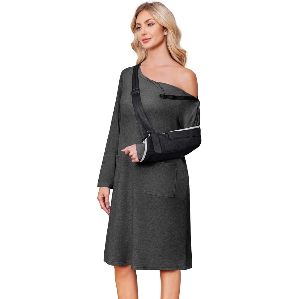 image:imageDeyeek Post Shoulder Surgery Gowns for Women Tear Away Recovery DressDark Heather Grey
