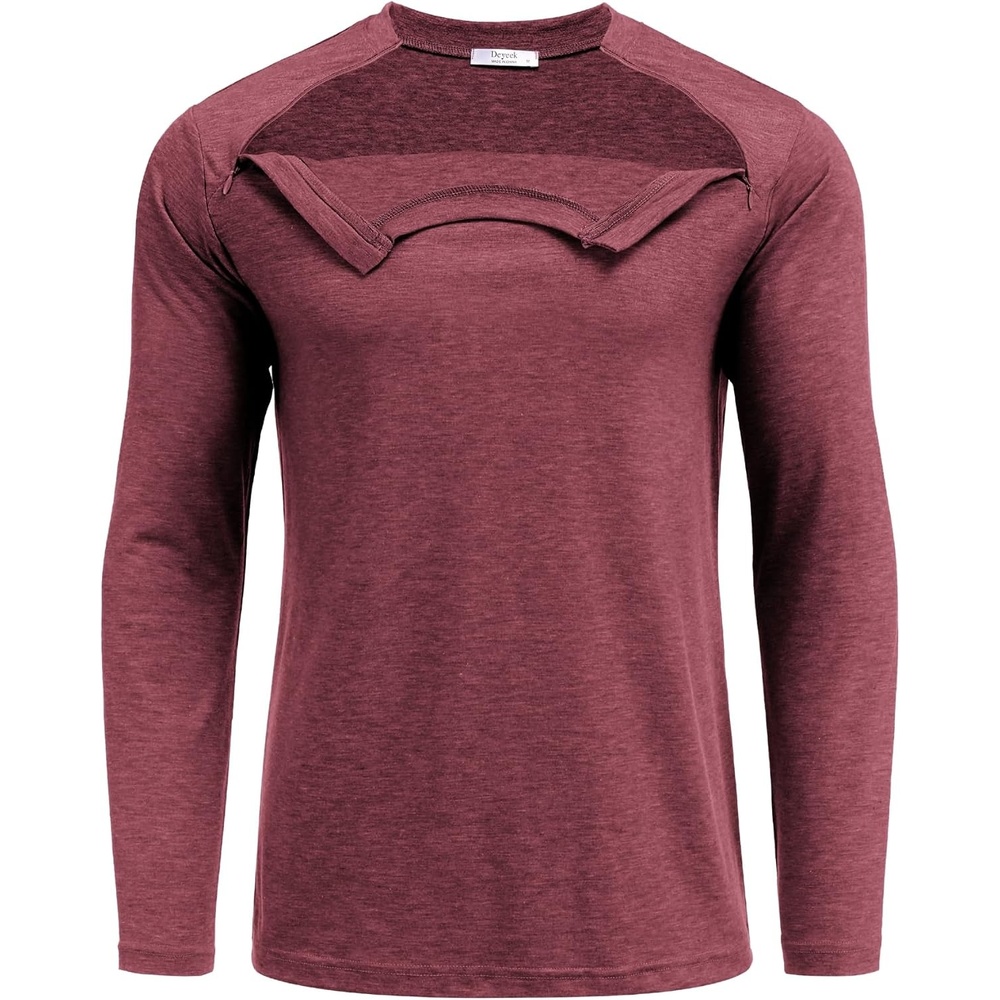 image:imageDeyeek Unisex Chemo Shirts for Port Access Chemotherapy Must Haves Long Sleeve Cancer Care Package for MenBurgundy