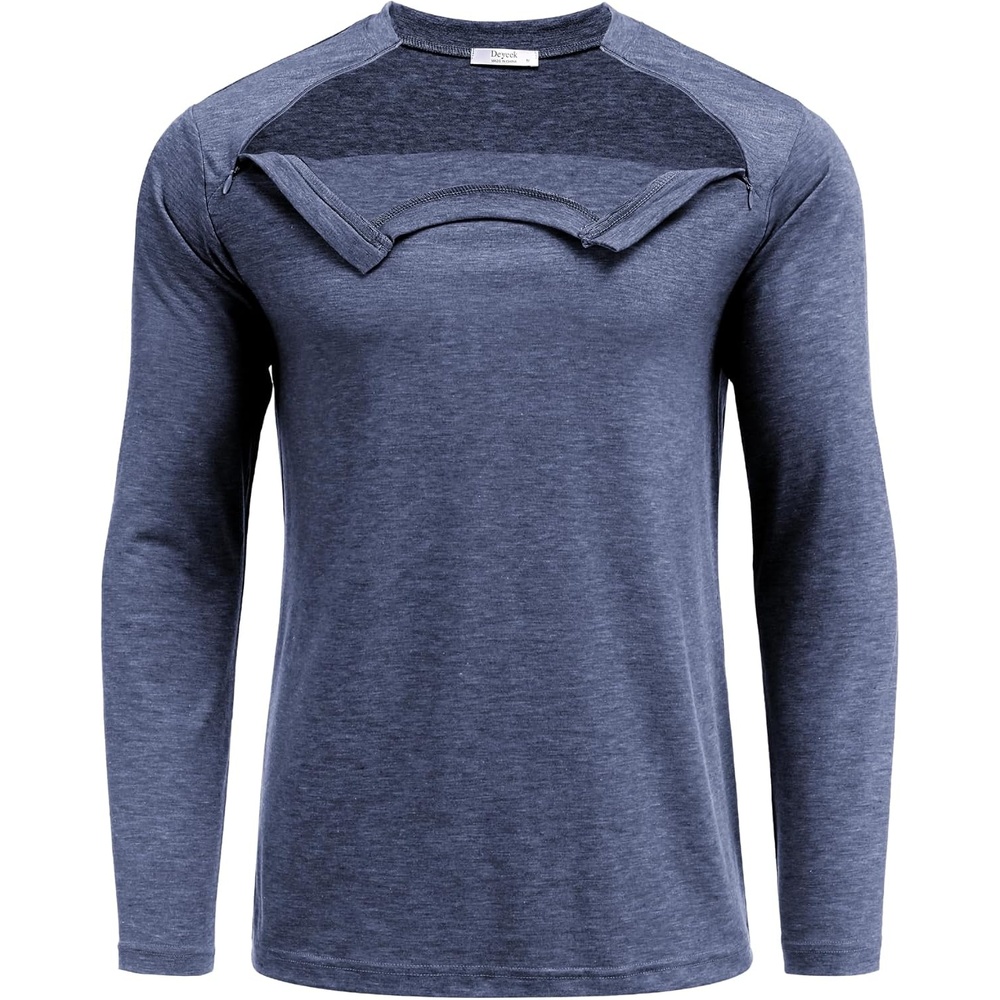image:imageDeyeek Unisex Chemo Shirts for Port Access Chemotherapy Must Haves Long Sleeve Cancer Care Package for MenNavy