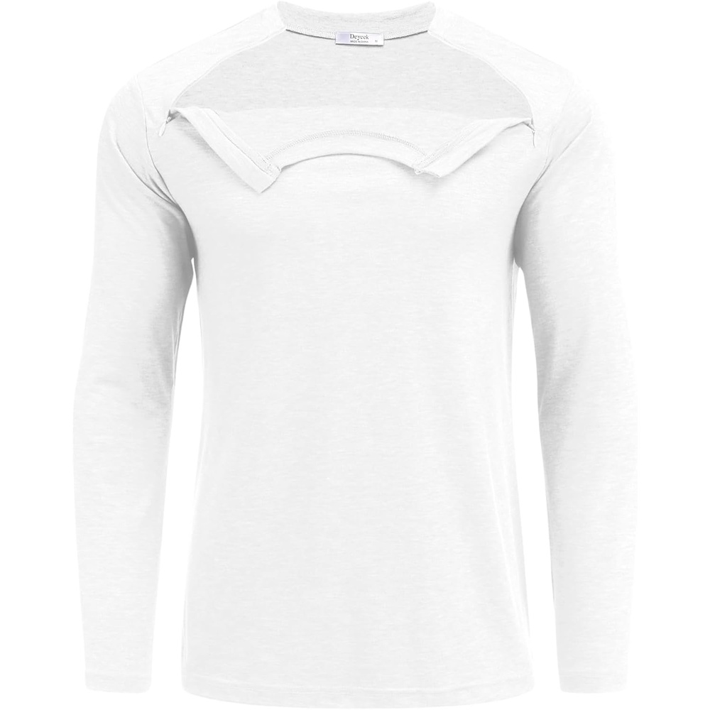 image:imageDeyeek Unisex Chemo Shirts for Port Access Chemotherapy Must Haves Long Sleeve Cancer Care Package for MenWhite