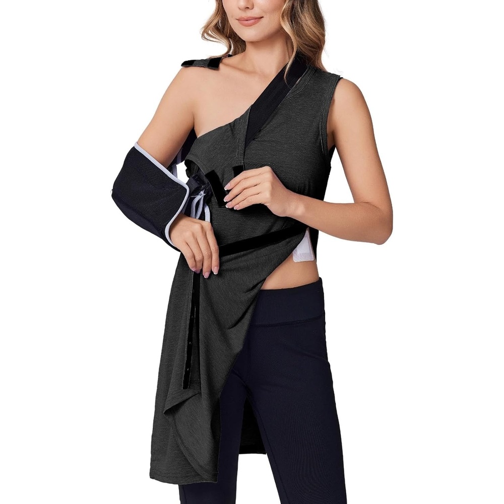 image:imageDeyeek Womens Shoulder Surgery Dress Full Tear Away Sleeveless Chemo GownBlack