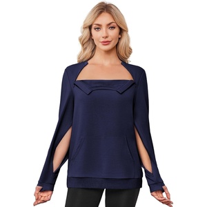 Deyeek Chemo Shirts for Port Access Womens Post Surgery Dialysis Sweatshirt(Dark Blue)