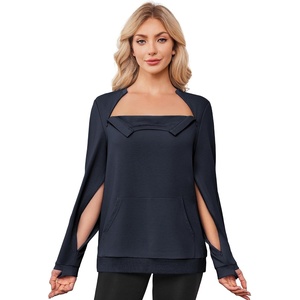 Deyeek Chemo Shirts for Port Access Womens Post Surgery Dialysis Sweatshirt(Navy Blue)