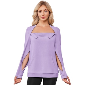 Deyeek Chemo Shirts for Port Access Womens Post Surgery Dialysis Sweatshirt(Purple)