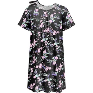 Deyeek Hospital Gowns for Women Tear Away Snap Open Back Post Surgery Dress(Black Print)
