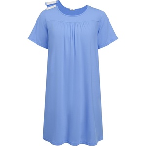 Deyeek Hospital Gowns for Women Tear Away Snap Open Back Post Surgery Dress(Light Blue)