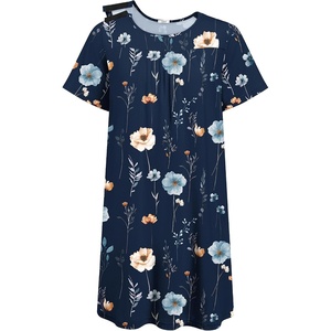 Deyeek Hospital Gowns for Women Tear Away Snap Open Back Post Surgery Dress(Navy Print)