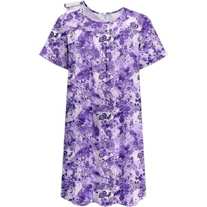 Deyeek Hospital Gowns for Women Tear Away Snap Open Back Post Surgery Dress(Purple Print)