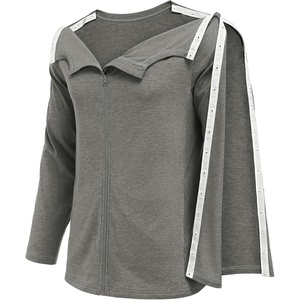 Deyeek Men’s Front Zip Post Shoulder Surgery Adaptive Shirt(Heather Grey)