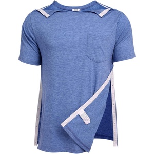 Deyeek Men’s Post Shoulder Surgery Shirts Soft Tear Away Short Sleeve Tops(Blue)