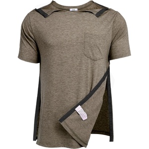 Deyeek Men’s Post Shoulder Surgery Shirts Soft Tear Away Short Sleeve Tops(Brown)