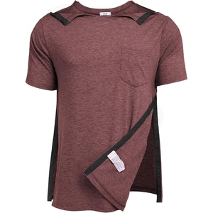 Deyeek Men’s Post Shoulder Surgery Shirts Soft Tear Away Short Sleeve Tops(Jujube Red)