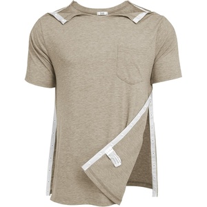 Deyeek Men’s Post Shoulder Surgery Shirts Soft Tear Away Short Sleeve Tops(Khaki)