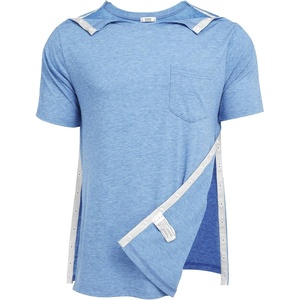 Deyeek Men’s Post Shoulder Surgery Shirts Soft Tear Away Short Sleeve Tops(Light Blue)