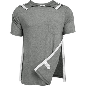 Deyeek Men’s Post Shoulder Surgery Shirts Soft Tear Away Short Sleeve Tops(Light Grey)