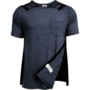 Deyeek Men’s Post Shoulder Surgery Shirts Soft Tear Away Short Sleeve Tops(Navy Blue)
