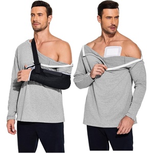 Deyeek Men’s Shoulder Surgery Shirt Full Tear Away Snap Chemo Port Top(Light Grey)