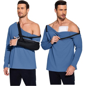 Deyeek Men’s Shoulder Surgery Shirt Full Tear Away Snap Chemo Port Top(Navy Blue)