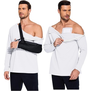Deyeek Men’s Shoulder Surgery Shirt Full Tear Away Snap Chemo Port Top(White)