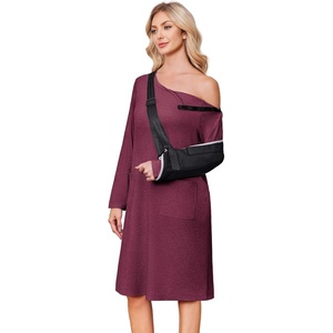 Deyeek Post Shoulder Surgery Gowns for Women Tear Away Recovery Dress(Wine Red)