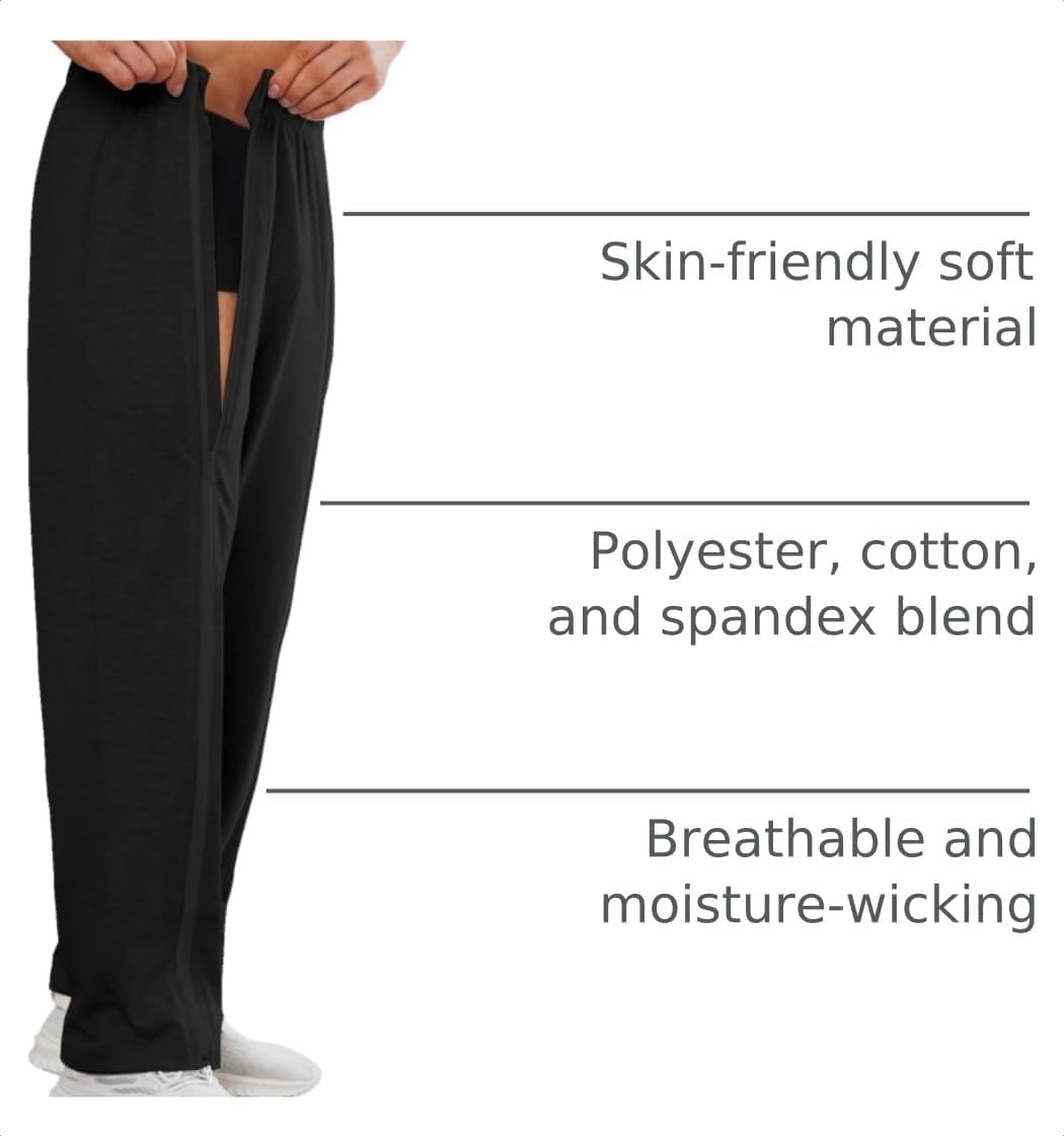 image:imageDeyeek Mens Tear Away Full Zipper Legs Open Bottom Sweatpants Post SurgeryBlack