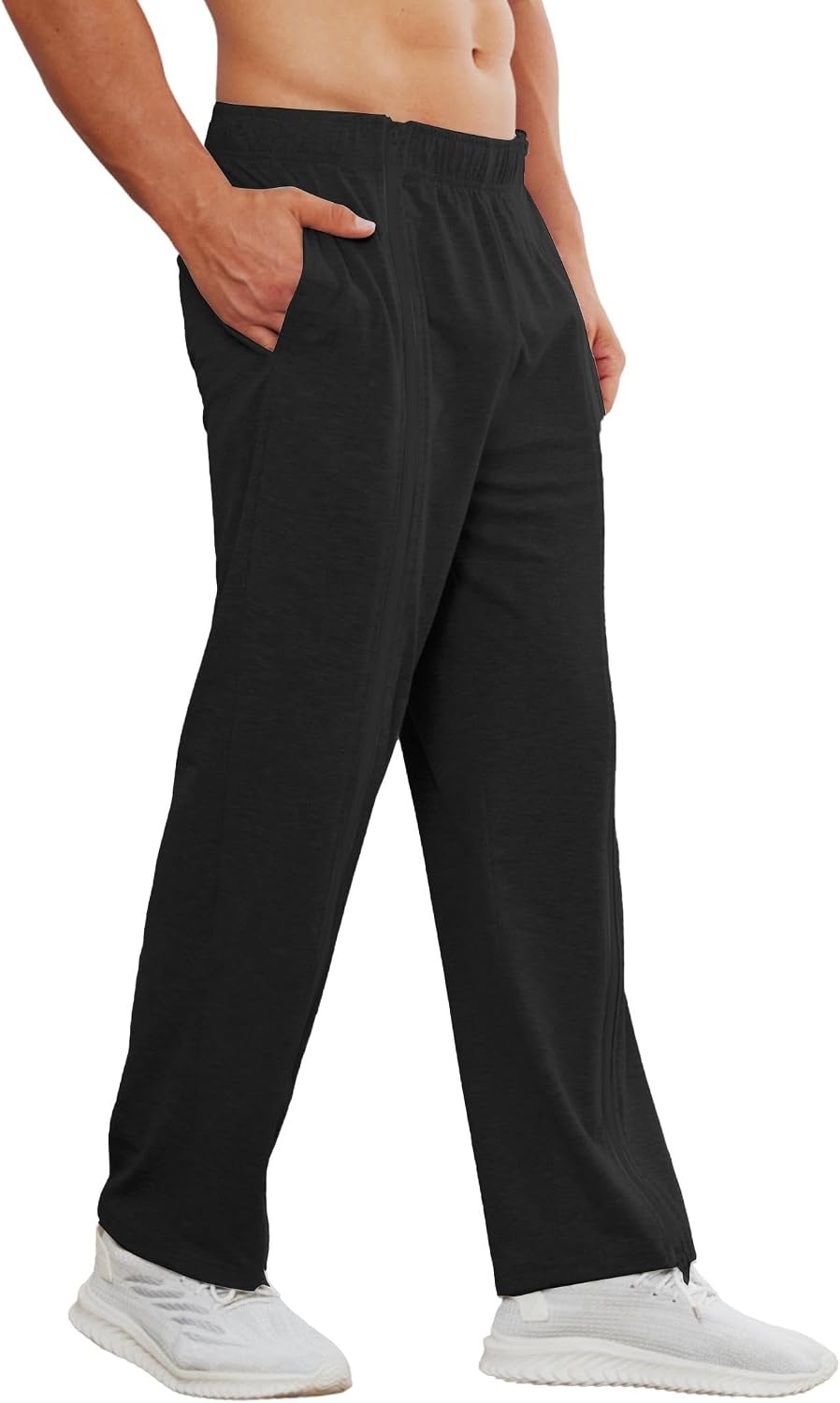 image:imageDeyeek Mens Tear Away Full Zipper Legs Open Bottom Sweatpants Post SurgeryBlack